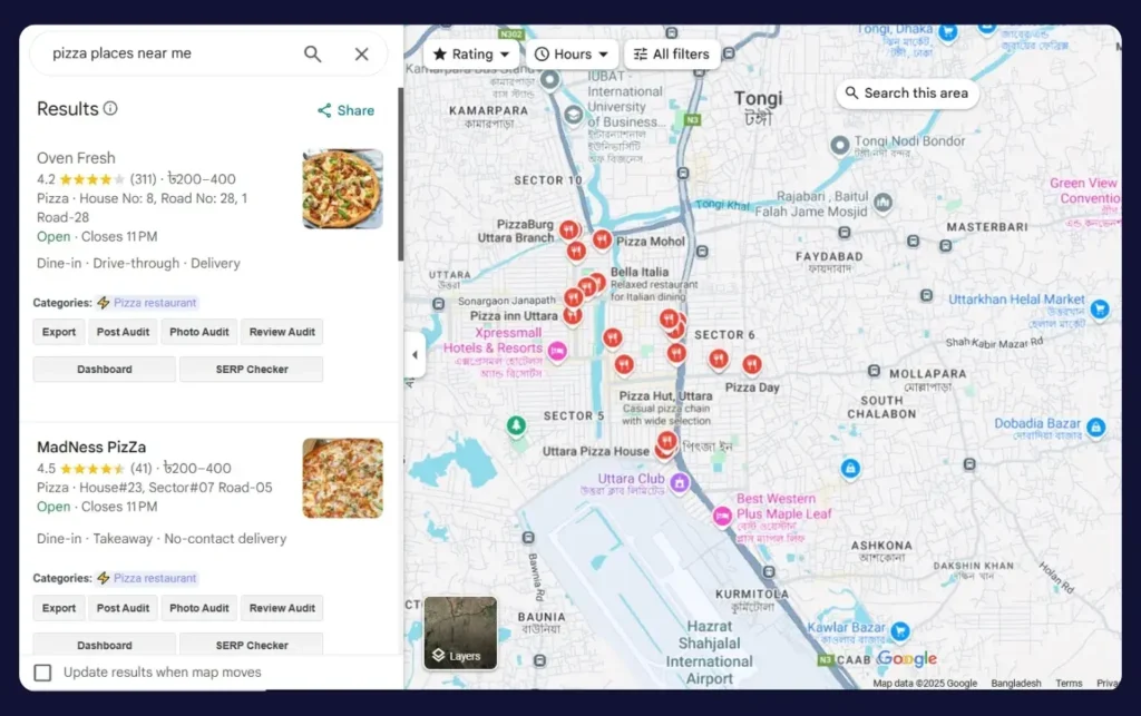 pizza places near me google map result