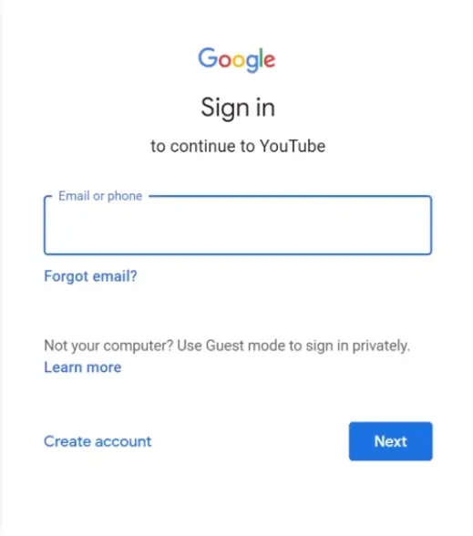 google sign in page