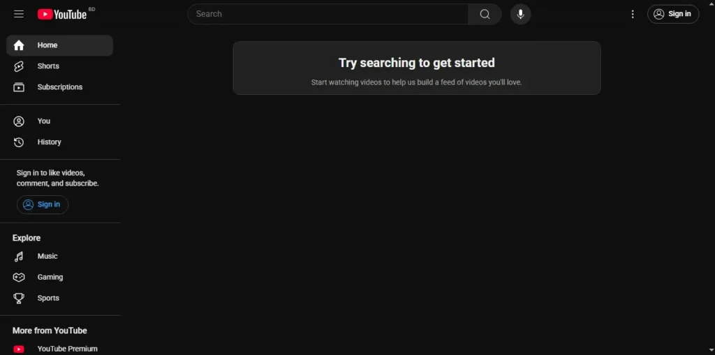 youtube home page