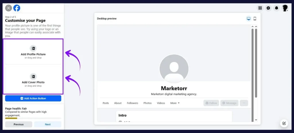 upload profile and cover photo